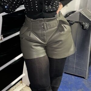 Express green leather shorts